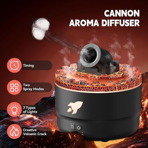 Cannon Humidifier, 280ML Cannon Diffuser with 7-Color LED Light and Timer, 2 Spray Modes Vapor Cool Mist Humidifier for Bedroom in Saudi Arabia