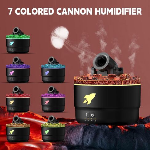 Cannon Humidifier, 280ML Cannon Diffuser with 7-Color LED Light and Timer, 2 Spray Modes Vapor Cool Mist Humidifier for Bedroom in Saudi Arabia