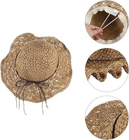 Women Crochet Straw Sun Hat Wide Brim Sun Protection Travel Beach Cap UPF50+ Packable Floppy Bucket Hat in Saudi Arabia