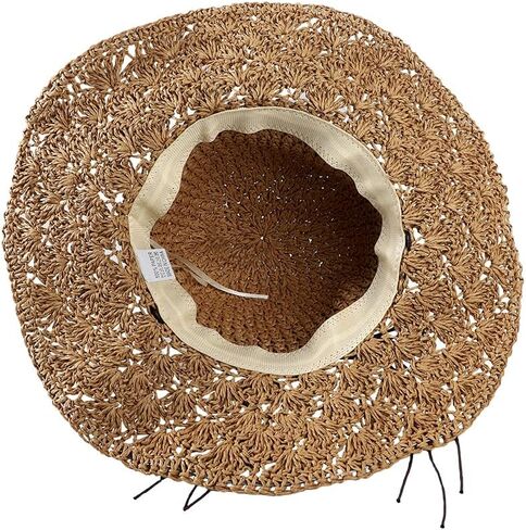 Women Crochet Straw Sun Hat Wide Brim Sun Protection Travel Beach Cap UPF50+ Packable Floppy Bucket Hat in Saudi Arabia