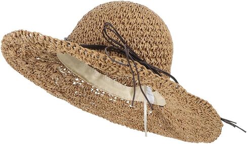 Women Crochet Straw Sun Hat Wide Brim Sun Protection Travel Beach Cap UPF50+ Packable Floppy Bucket Hat in Saudi Arabia