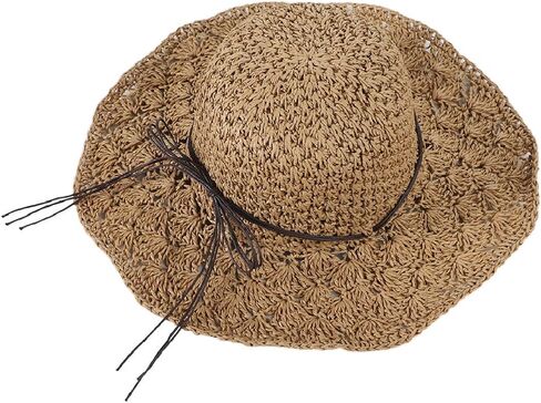 Women Crochet Straw Sun Hat Wide Brim Sun Protection Travel Beach Cap UPF50+ Packable Floppy Bucket Hat in Saudi Arabia