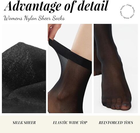 12 Pairs Nylon Socks for Women High Sheer Ankle Socks Hosiery with Reinforced Toe in Kuwait