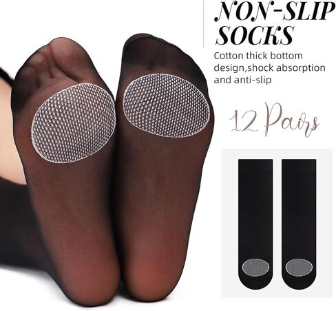 12 Pairs Nylon Socks for Women High Sheer Ankle Socks Hosiery with Reinforced Toe in Kuwait