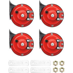 QWORK Trumpet Horn, 4 Pcs Car Horns Loud, 12V, 110dB(A), 510Hz, Flat Plug-In Connector