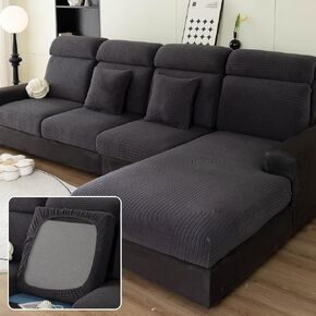 Wear-Resistant Universal Couch Covers, Sectional Stretch Magic Sofa Cover, Anti-Slip L Shape Sofa Cushion Slipcovers (Linear Design - Light Grey, Extra Large Single Seat Cover M)