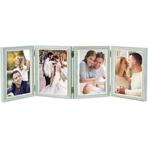 POILKMNI 4 Folding 4x6 Inch Hinged Picture Frame High Definition Natural Wood Picture Frame Rustic Desktop Acrylic Frame Family Photo Collage for Birthday Thanksgiving Christmas Family Lover Gift