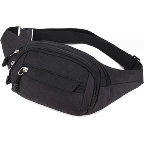 Waist bag for men and women with adjustable shoulder strap, Suitable for outdoor sports, travelling, cycling 1 piece (Black)