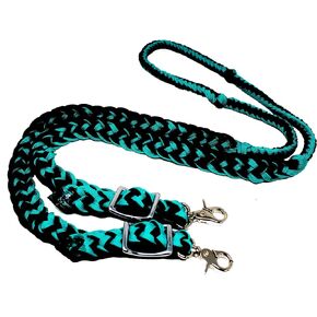 CHALLENGER Roping Knotted Horse Tack Western Barrel Reins Nylon Braided Emerald Green Black 60701