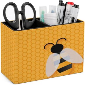 Pen Holder, Pencil Holder for Desk, Honeycomb Animal Bee PU Leather Desktop Pen Cup Storage, Desk Pencil Pen Organizer Makeup Brush Holder for Office Bedroom Home