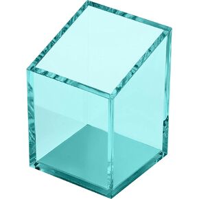 قلم أكريليك وحامل أقلام رصاص من OfficeGoods - تصميم شبه منحرف حديث - منظم مكتب جميل للمنزل أو المكتب - قاعدة معدنية متباينة - 3 بوصة مربعة مع 3.5 بوصة أمامية و4.5 بوصة خلفية - وردي