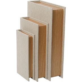 Modern Linen Faux Book Keepsake Storage Box Set of 3, Beige in Kuwait