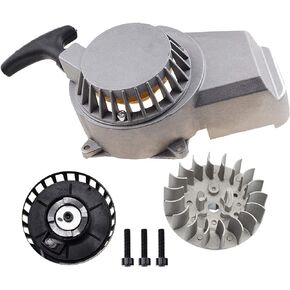 GOOFIT Aluminum Pull Start Recoil Starter with Flywheel and Screws for 2 Stroke 47cc 49cc Pocket Bike Mini Bike Dirt Bike Scooter ATV Quad Motorcycle