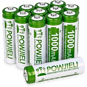 Ni-MH Rechargeable AA Batteries,1.2V 1000mAh High Capacity Pre-Charged Double A Solar Battery for Garden Landscaping Solar Lights, String Lights, Sidewalk Pathway Lights (Pack of 12)