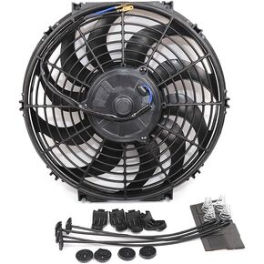 مروحة مشعاع تبريد كهربائية رفيعة مقاس 12 بوصة عالية الأداء S سحب/دفع 12 فولت 80 وات + مجموعة تركيب (12 بوصة أسود) in Kuwait