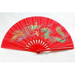 Bamboo Fan Mascot Dragon Phoenix Design Chinese Kung Fu Martial Tai Chi Red in Saudi Arabia