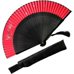 Japanese Chinese fan Folding fan with Bamboo for Women,Hand fans for women Wedding 8.3" (Black peacock)