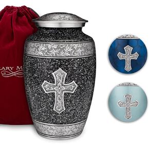 Cross Urn - Urns for Human Ashes Adult - Blue Sacred Cross Memorial Urns for Human Ashes - Decorative Urns - Cremation Urn for Adult Ashes - 200LB Urn for Ashes with Bag