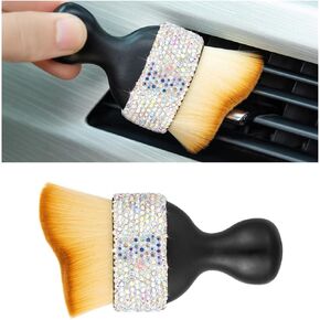 Bling Car Detailing Brush, Soft Bristle Auto Interior Dust Cleaning Tool, Crystal Diamond Curved Brush for Automotive Dashboard, Leather, Car Seat, Air Conditioner Vents, Computer (Black)