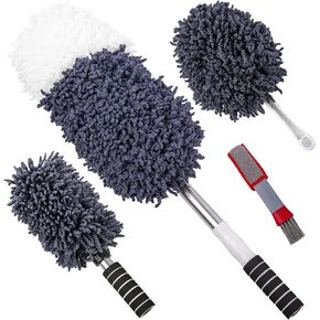 4 قطع من فرشاة غبار السيارة المصنوعة من الألياف الدقيقة فائقة النعومة لتنظيف السيارة والشاحنة وسيارات الدفع الرباعي والمركبات الترفيهية والدراجات النارية، منفضة غبار السيارة بمقبض قابل للتمديد، أداة تنظيف فرشاة تنظيف الكمبيوتر والمنزل والكمبيوتر in Kuwait