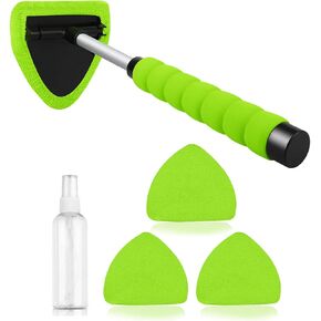 أداة تنظيف الزجاج الأمامي من تيدي مونستر، منظف نوافذ السيارة من الألياف الدقيقة مع 4 وسادات من الألياف الدقيقة قابلة لإعادة الاستخدام والغسل ومقبض قابل للتمديد، أداة تنظيف الزجاج الأمامي متعددة الوظائف (أخضر) in Kuwait