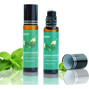 2 Pack Peppermint Essential Oil Roll-On Organic Blend Oils Rollers with Fresh & Minty Fragrance - Natural Essential Oils with Rosemary Geranium Essential Oil & Vitamin C - 2 X 10ml
