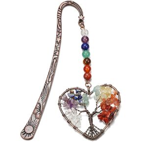 GEHECRST Crystal Metal Bookmarks Chakra Crystal Tree Life Bookmarks for Women Appreciation Bookmark Gifts for Teacher Reader Book Lovers Graduation Mothers Day Gifts for Mom Women 2pcs
