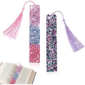 Rhinestones Art Bookmarks, Glitter Dimond Painting Bookmarks Resin Book Markers with Colorful Tassel for Birthday Christmas Thanksgiving Party Wedding Gifts