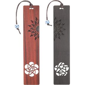 Wooden Bookmarks for Book Lovers, 2 Pieces Handmade Wood Book Mark Natural Hollow Craft Bookmark Vintage Bookmark Gift for Women Men Students (A)