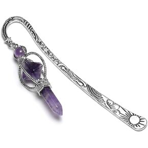 MANIFO Metal Amethyst Crystal Bookmark Healing Crystals Gemstone Pendant Charm Book Marker for Women Men