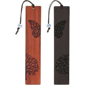 Wooden Bookmarks for Book Lovers, 2 Pieces Handmade Wood Book Mark Natural Hollow Craft Bookmark Vintage Bookmark Gift for Women Men Students (A)