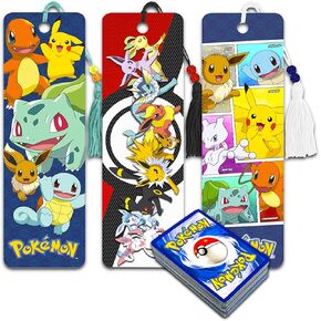 Pokemon Bookmark Set - 3 Pc Bundle with Pokemon Bookmarks for Kids with Pokemon Cards | Pokemon School Supplies for Boys Girls Kids