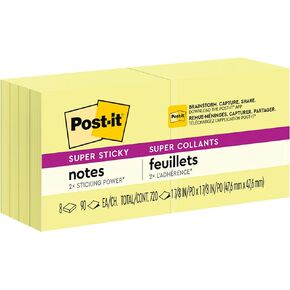 Post-it Mini Super Sticky Notes, 1 7/8 in x 1 7/8 in, School Supplies, Office Products, Sticky Notes for Vertical Surfaces, Monitors, Walls and Windows, Canary Yellow (622-8SSCY)