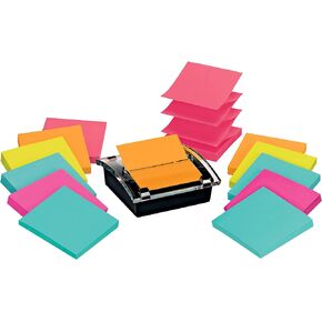 Post-it Sheet Super Sticky Note and Dispenser Value Pack, 3 in x 3 in, 12 Pads, Assorted Colors (DS330-SSVA)
