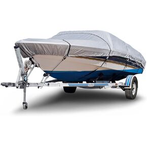 Budge B-150-X5 150 Denier V-Hull Boat Cover Silver 18'-20' Long (Beam Width Up to 102") Lightweight, UV Resistant, Gray