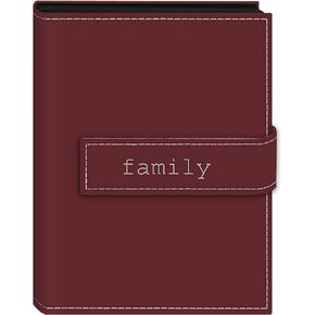 Pioneer Photo Albums 36-Pocket 5 by 7-Inch Embroidered "Family" Strap Sewn Leatherette Cover Photo Album, Mini, Burgundy