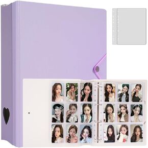 A4 Minimalist Photocard Binder with 25 Pages 9 Pocket Single Side Inner Refills and 2 Divider Acid-Free with 225 Pockets (A4, Heart, Pink)