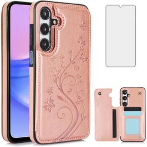 Asuwish Phone Case for Samsung Galaxy A15 5G/4G with Tempered Glass Screen Protector Card Holder Wallet Cover Stand Flip Leather Cell Accessories Glaxay A 15 15A SM A156B A155F Cases Women Men Black