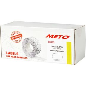 Meto Price Gun Labels, White 0.47" x 0.87" (12 x 22mm) Labels, 6 Rolls for 6,000 Labels Total, Deepfreeze Adhesive, for Meto Basic S Price Guns, Single-Line Printing (88305)