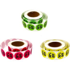Honbay 1500PCS Discount Labels Adhesive 10 to 30 Percent Off Stickers Tag Round Clearance Discount Stickers for Retail Store Yard Garage Sale Shop Supermarket