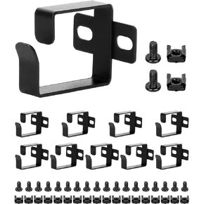 QWORK Server Rack Cable Management D-Ring Hooks, 10 Pack Steel Network Bracket Organizer Hook with Installation Screws, 1-3/4" Dimensions - Organize Network Cables, Fiber Optics, Power Cords