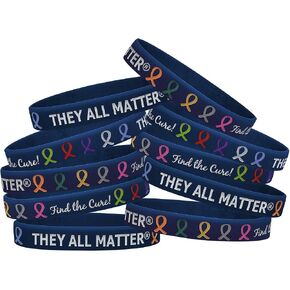 They All Matter Find The Cure Silicone Wristband Bracelets for All Cancers Awareness - 10 Pack (Black) in Kuwait
