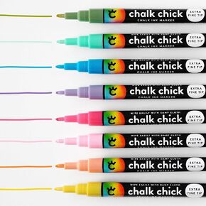 علامات المسح الرطب من Chalk Chick، 8 أقلام مسح جافة ذات أطراف دقيقة للغاية، ألوان متعددة للألواح الأكريليك/البيضاء، مصنوعة بحبر الطباشير (كلاسيكي)