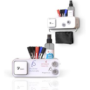 All-in-One Whiteboard Cleaning Solution with Organization, Aesthetic Wall-Mountable/Desktop White board Cleaning Kit Caddy, Magnetic whiteboard cleaner, cleaning spray, Chisel Markers, Cloth, Magnets