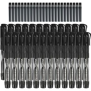 علامات المسح الجاف الكبيرة القابلة لإعادة الملء، عدد 24 قلم تحديد للسبورة البيضاء مع 24 قلم إعادة تعبئة، طرف إزميل، حبر أسود in Kuwait