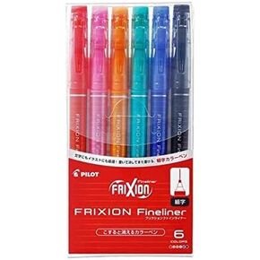 Pilot Frixion Fineliner Erasable Marker Pens, Fine Point, Assorted 6 Colors Set (Sffl-72F-6C)