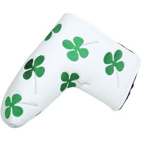 Sword &Shield sports White Green Shamrock Lucky Clover Putter Head Cover Four Leaf Clover Headcover for Scotty Cameron Ping Odyssey Taylormade