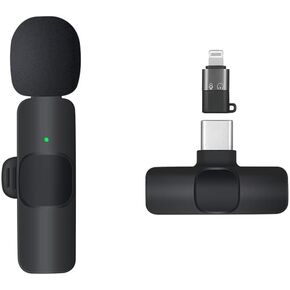 K8 Wireless Lavalier Microphone Plug and Play for iPhone Android 20 m(65 feet) Synchronized Transmission Clear Receiving Intelligent Noise Cancellation Wireless Microphone