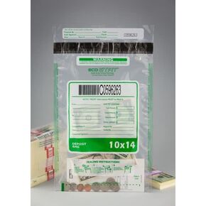 100 Cashier Depot Tamper Evident Deposit Bags, 10" x 14" Clear, Serialized Numbering, Barcode, Press & Seal Void Closure Tape (100 Bags)