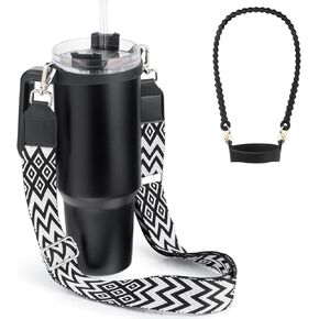 Water Bottle Handle for Stanley Cup 40/30/20 OZ, Holder for Owala/Hydroflask/Simple Modern/Yeti Tumbler, Handle with Strap Fits Most 8-40oz Bottles, Sling for Stanley Cup Accessories